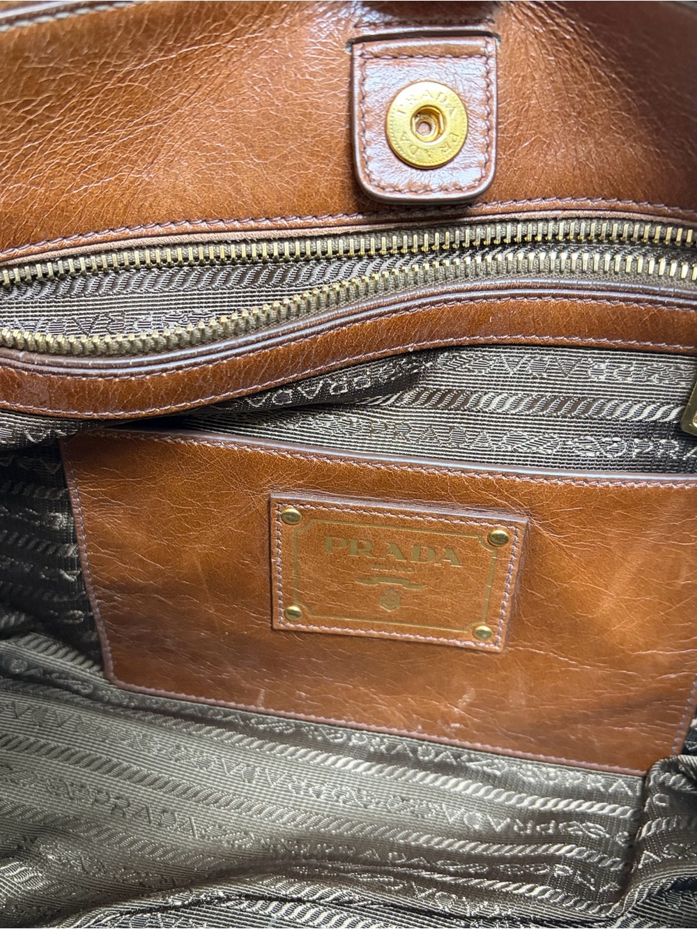 Prada Brown Leather Satchel with Gold Hardware - Picture 8 of 12
